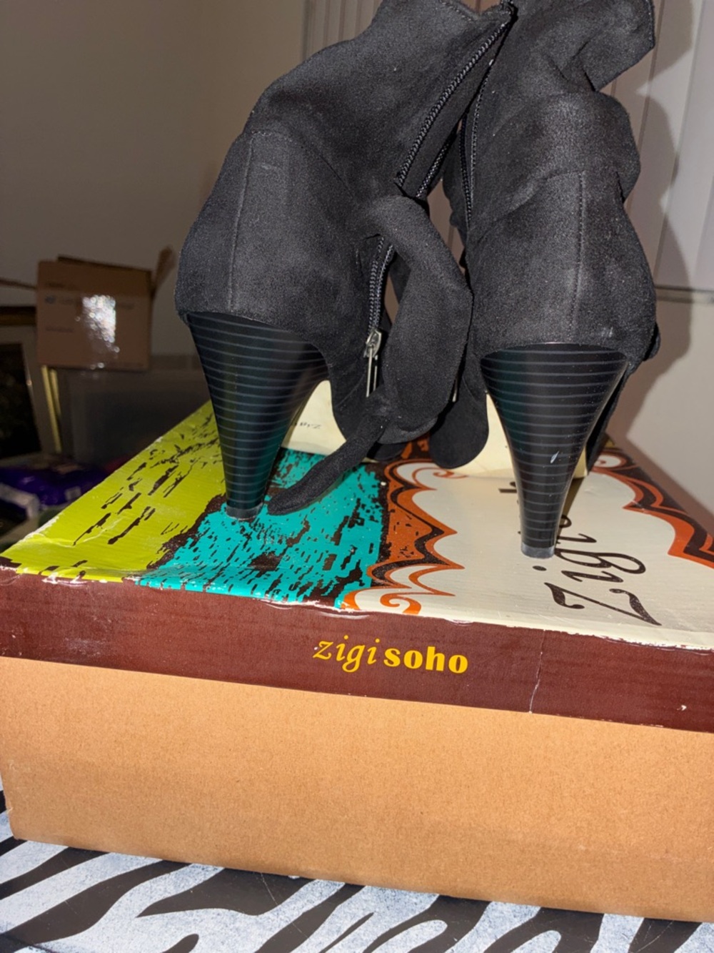 Zigi Soho Black Suede Ankle Tie Heeled Boots - Picture 6 of 16